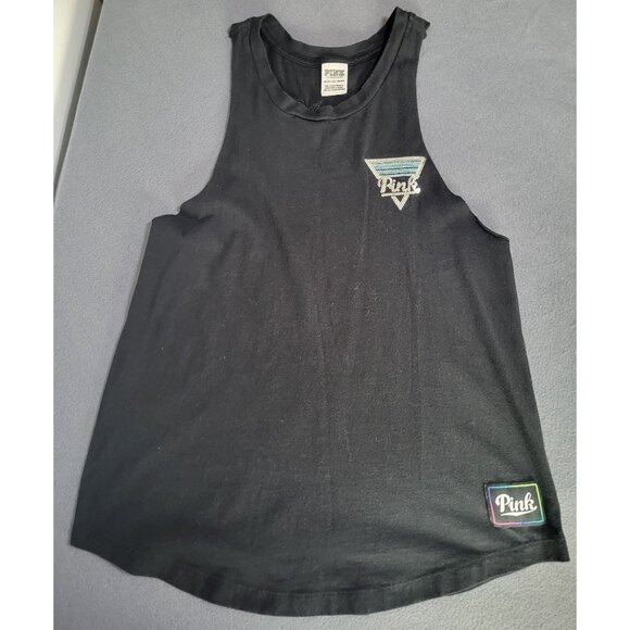 PINK Victoria's Secret Tops - VS PINK Tank Top Womens XS Black  Sleeveless Muscle Bling Logo y2k style Beach